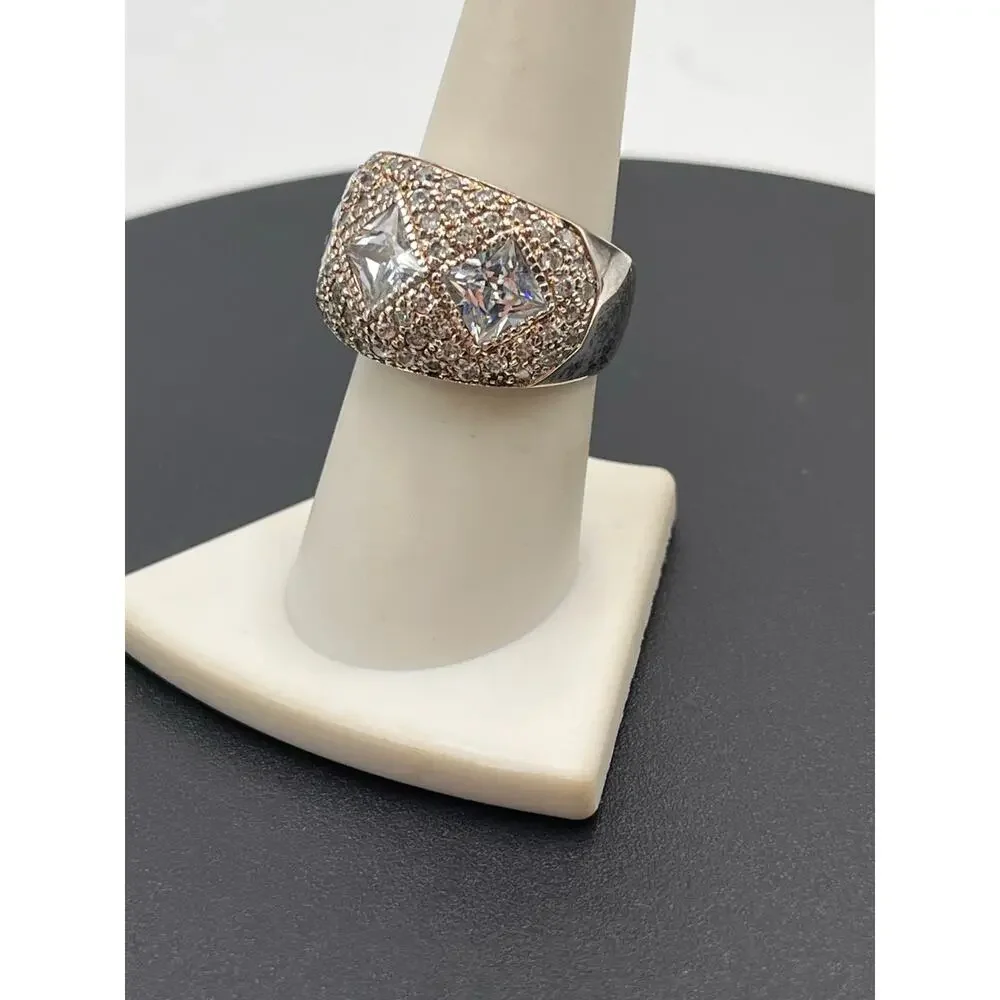 DBJ Designer Ladies Sterling Silver Rhinestone Cocktail Jewelry Ring‎ Size 8.25